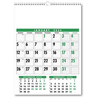 Large Wire Bound Calendar - Green and Black